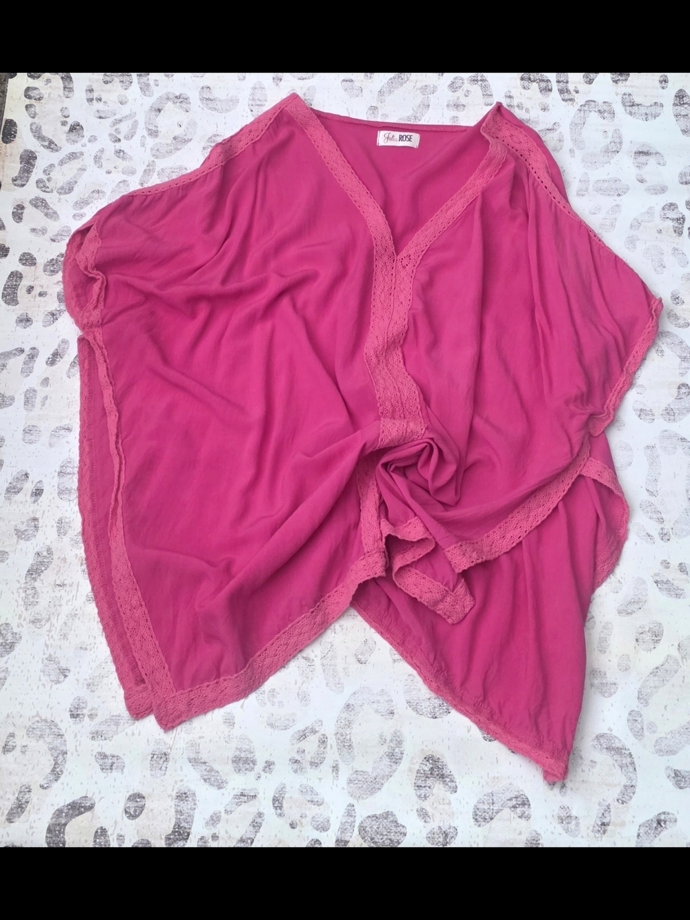 Magenta Boho Lace-Trim Poncho - Picture 2 of 4